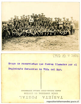 Postal Grupo de reservistas que fueron llamados por el regimiento Coraceros de Viña del Mar - Viñ...
