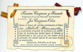 Invitación a Roberto Hernández a tijerales del Teatro Novedades, 1913, Valparaíso