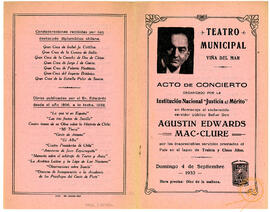 Programa Acto de concierto homenaje a Agustín Edwards Mac-Clure, 1922 - Viña del Mar
