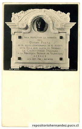 Postal Placa conmemorativa Dante Alighieri Biblioteca Severín - Valparaíso