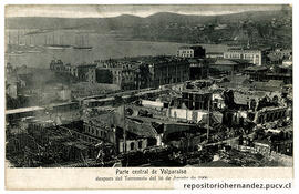 Postal Parte central de Valparaíso después del terremoto de 1906 - Valparaíso