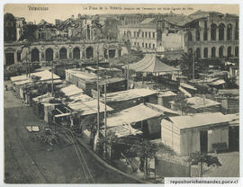 Postal La plaza de la victoria después del terremoto del 16 de agosto de 1906 - Valparaíso