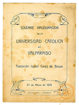 Programa inauguración Universidad Católica de Valparaíso 1928