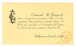 Invitación consagración episcopal Eduardo Gimpert, 1916 - Valparaíso