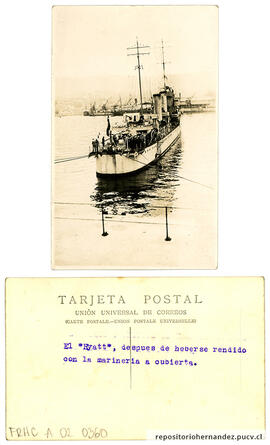 Postal El Hyatt después de haberse rendido con la marinería a cubierta